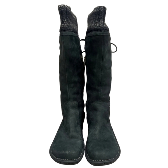 UGG Skylair Black Leather Knit Cuff  back Ties Wedge Heeled Boots Size US 9 - Picture 4 of 16